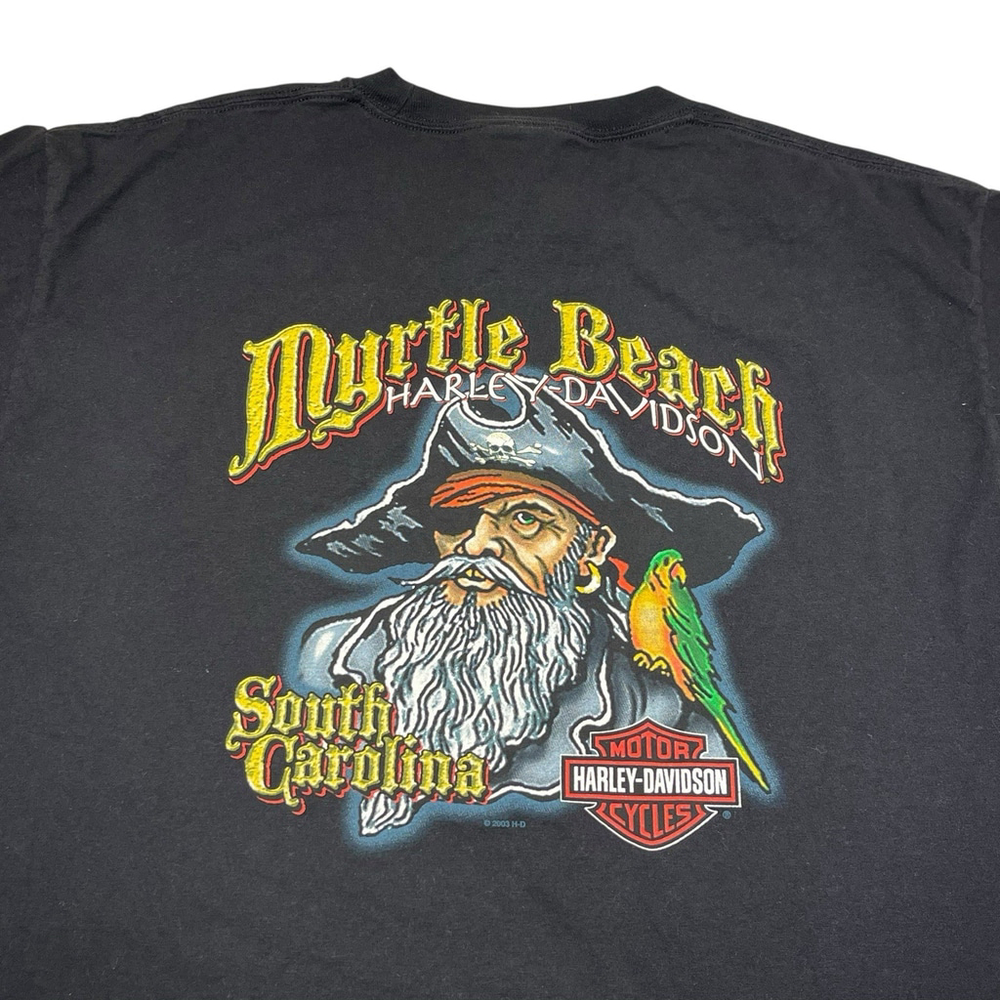 Y2K Vtg Harley Davidson Shirt Mens Myrtle Beach Pirate Bird Graphic Logo Lg Tall